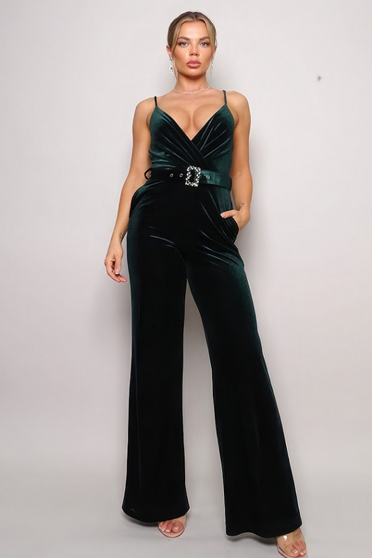 Combinaison en velours avec ceinture en strass